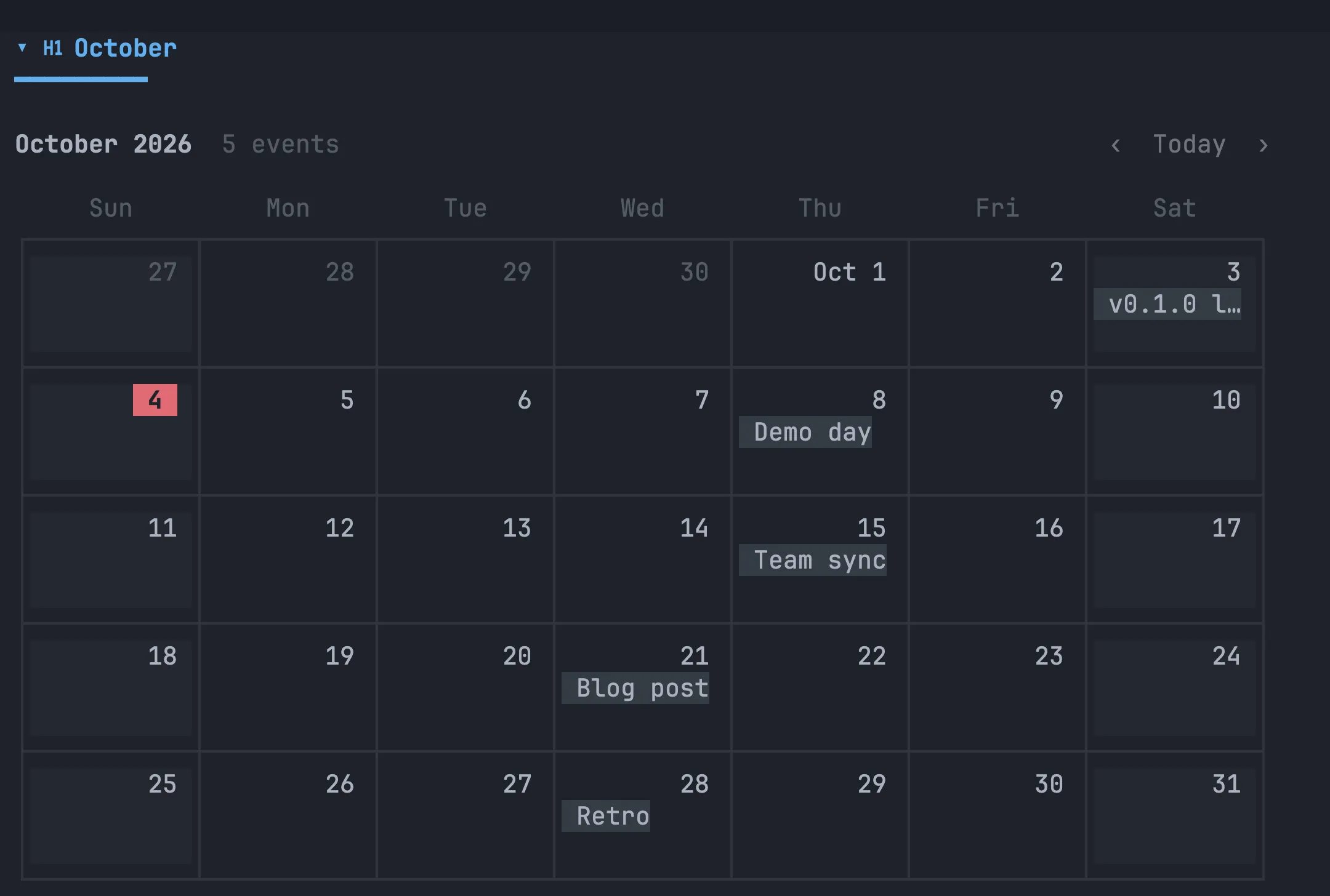 A calendar in the preview